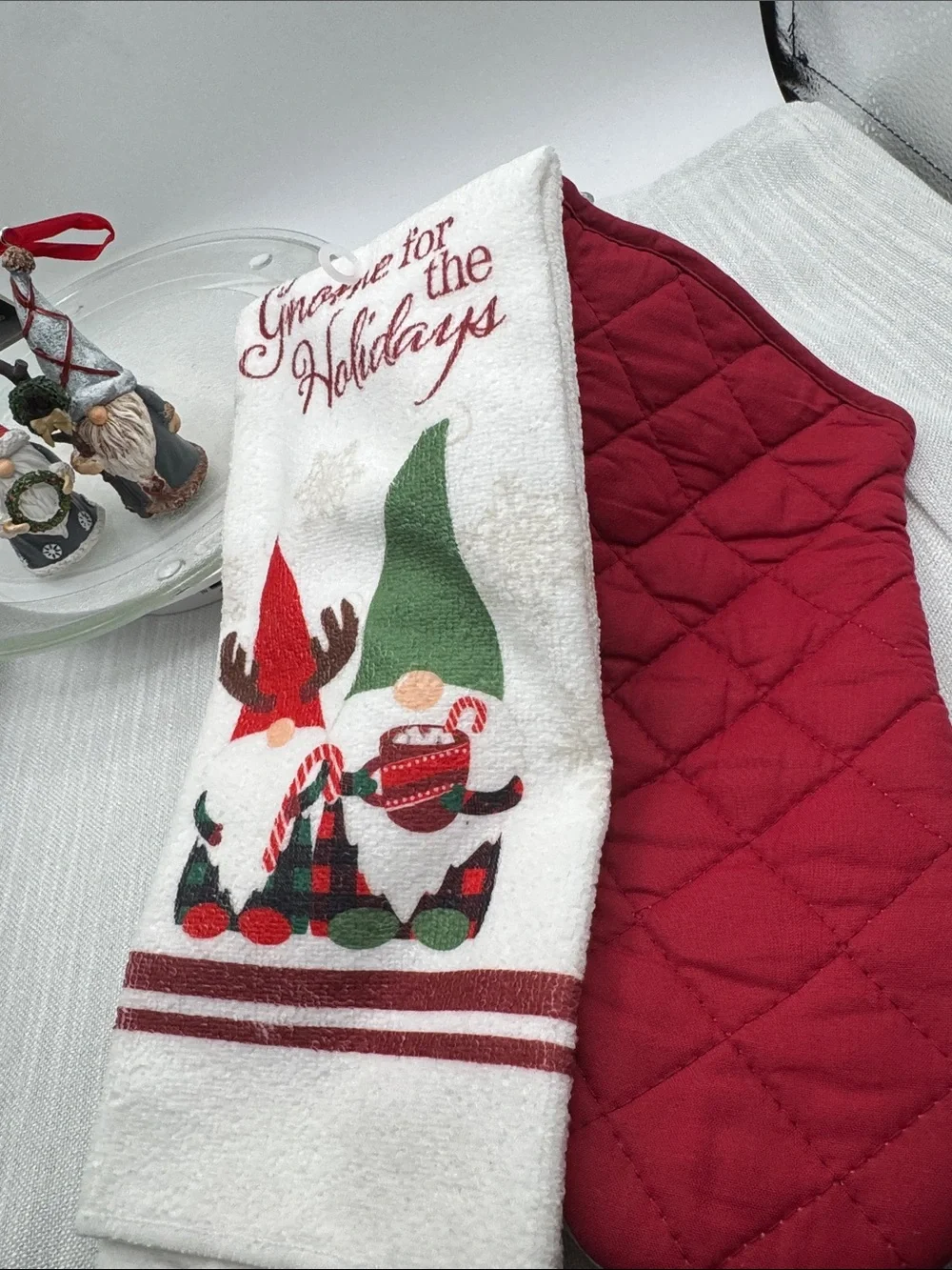 Christmas Gnome 4 pcs Christmas gift set oven mitt kitchen towel two ornaments